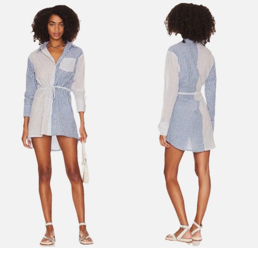 Majorelle Aruba Shirt Dress Women's S Blue White Stripe Long Sleeve  $208